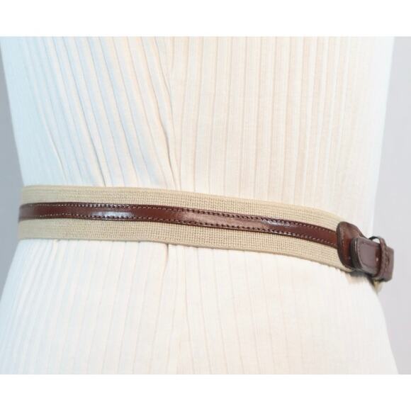 Millers Surcingle Mens Belt Small Brown Leather Ends Overlay On Beight Canvas - Picture 4 of 10